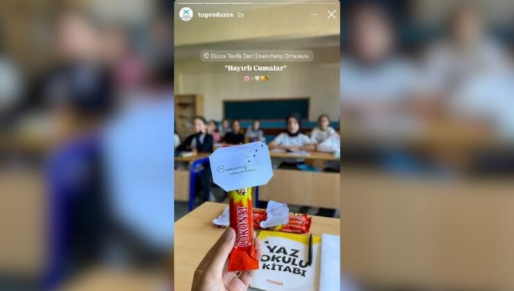 DÜZCE TEVFİK İLERİ İMAM HATİP ORTAOKULU’NDA DİKKAT ÇEKEN GÖRÜNTÜ DİNÎ MESAJ, İSRAİL MENŞELİ ÇİKOLATA İLE VERİLDİ